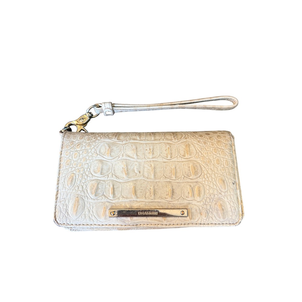 Brahmin Wristlet Wallet OS Cream Gold Croc Embossed Leather